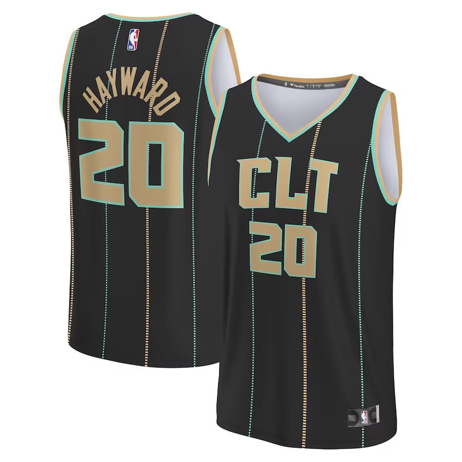 Men Charlotte Hornets 20 Gordon Hayward Fanatics Branded Black 2022-23 Fastbreak NBA Jersey